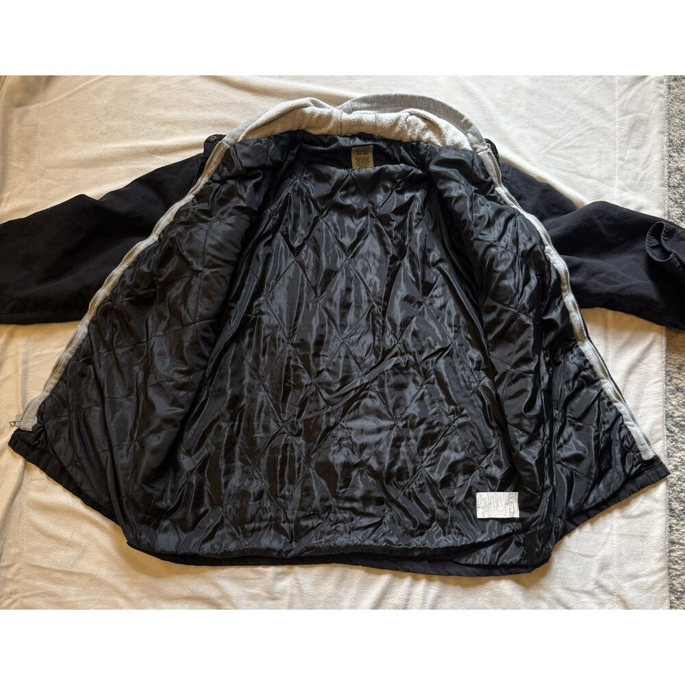 Dickies Jacket Mens XL Black Duck Fleece Hooded Quilted Lined Canvas Snap Zip - Picture 6 of 10